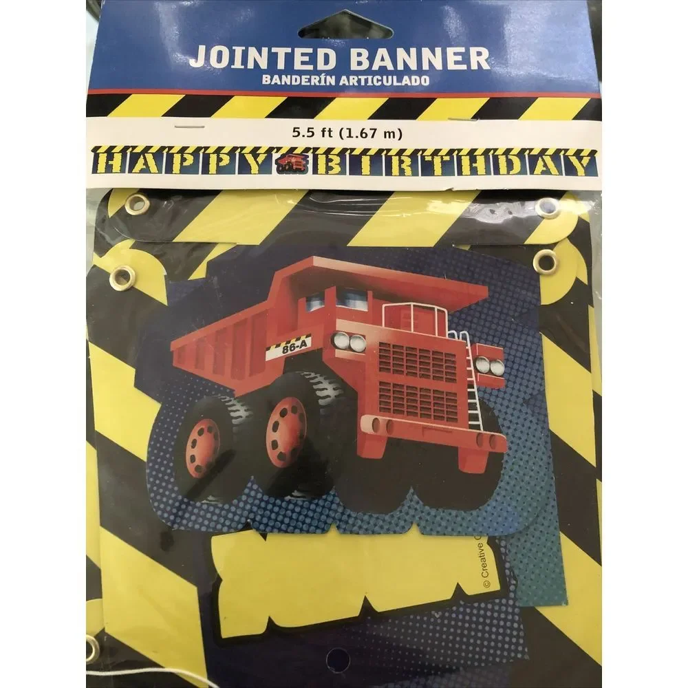 5.5' Construction Dump Truck jointed Banner Happy Birthday Party Supplies